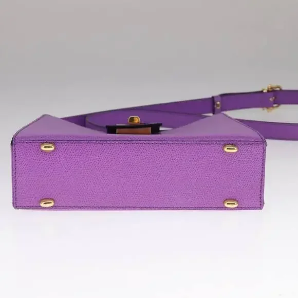 CELINE Shoulder Bag Leather Purple Gold - Picture 9 of 13